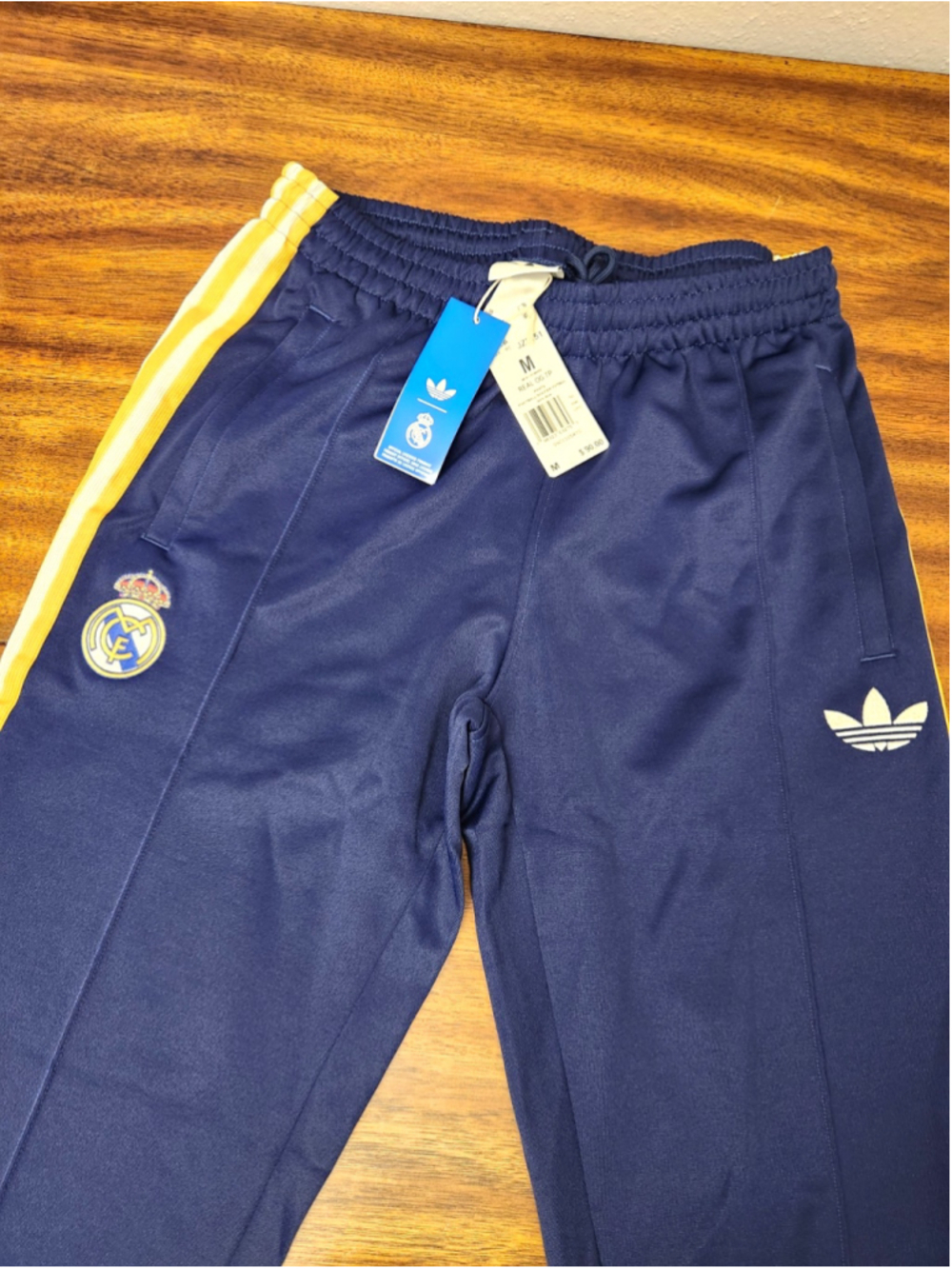 adidas Originals Real Madrid Men's Track Pants Blue/Yellow Striped M